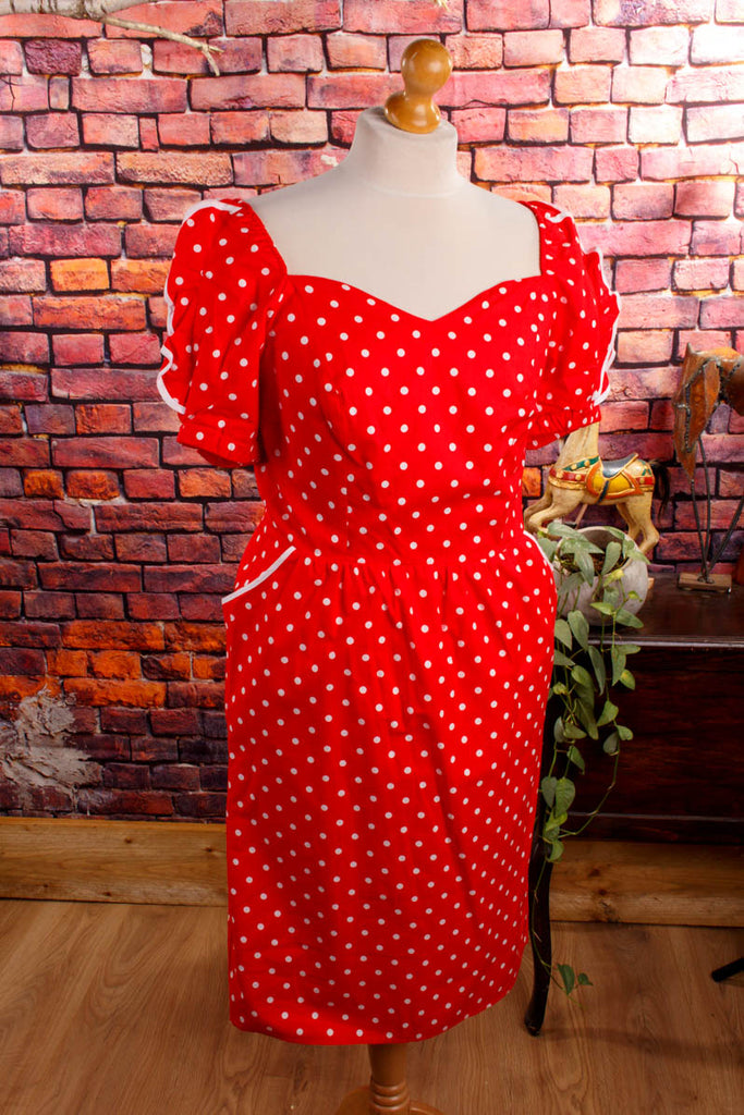 PolkaDot Kleid rot Baumwolle Default Title 80er Abendmode Disco Frau L 44-46 real-80er real-rockabilly Rockabilly rot Schlager Special vintageberlin.de