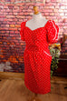 PolkaDot Kleid rot Baumwolle 80er Abendmode Disco Frau L 44-46 real-80er real-rockabilly Rockabilly rot Schlager Special vintageberlin.de