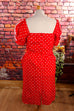 PolkaDot Kleid rot Baumwolle 80er Abendmode Disco Frau L 44-46 real-80er real-rockabilly Rockabilly rot Schlager Special vintageberlin.de