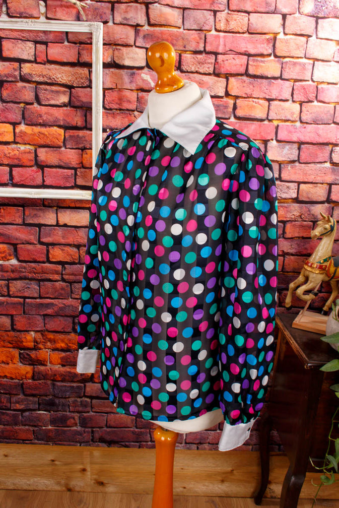 70s Disco Bluse bunte Punkte