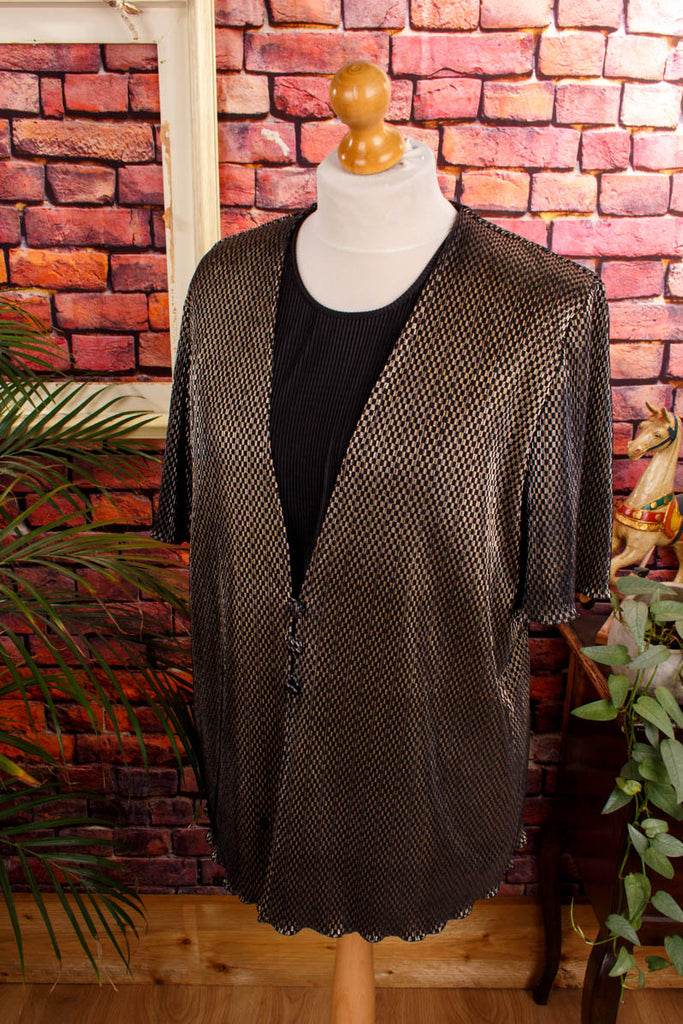 80s Top schwarz-gold Glitzer