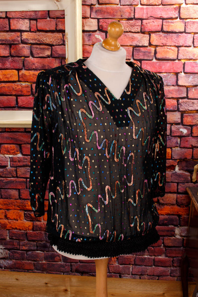 80s Disco Top schwarz bunt metallic