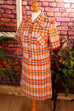 70s Disco Kleid orange kariert