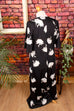 70s Maxikleid schwarz Blumen