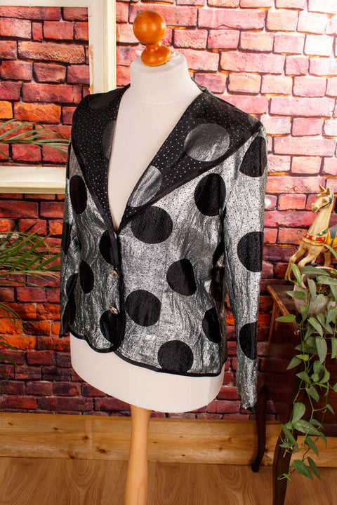 80s Metallic Blazer silber Punkte