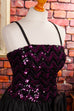 Partykleid schwarz lila Pailletten 80er 90er Abendmode Disco Frau lila schwarz Special XS 32-34 vintageberlin.de