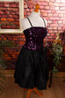 Partykleid schwarz lila Pailletten 80er 90er Abendmode Disco Frau lila schwarz Special XS 32-34 vintageberlin.de