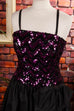 Partykleid schwarz lila Pailletten 80er 90er Abendmode Disco Frau lila schwarz Special XS 32-34 vintageberlin.de