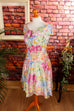 Sommer Partykleid bunt Blumen 80er 90er Abendmode bunt Disco Frau Rockabilly S 36-38 Special vintageberlin.de