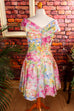 Sommer Partykleid bunt Blumen 80er 90er Abendmode bunt Disco Frau Rockabilly S 36-38 Special vintageberlin.de