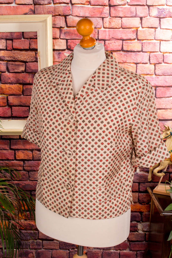 60s Seidenbluse beige Punkte