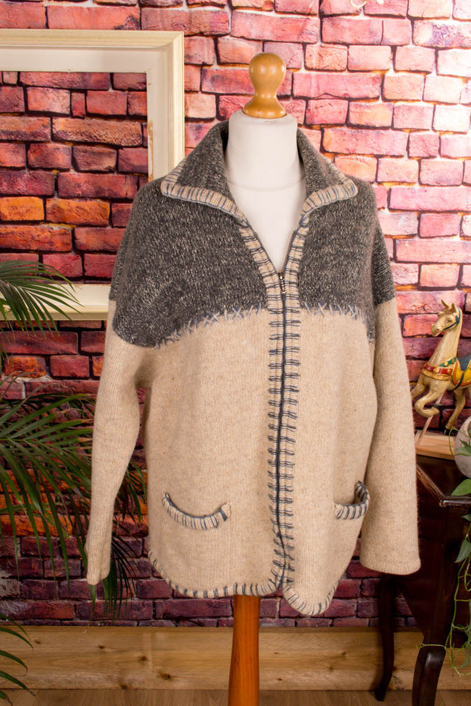 Strickjacke Wolle-Seide Default Title beige braun Frau L 44-46 vintageberlin.de