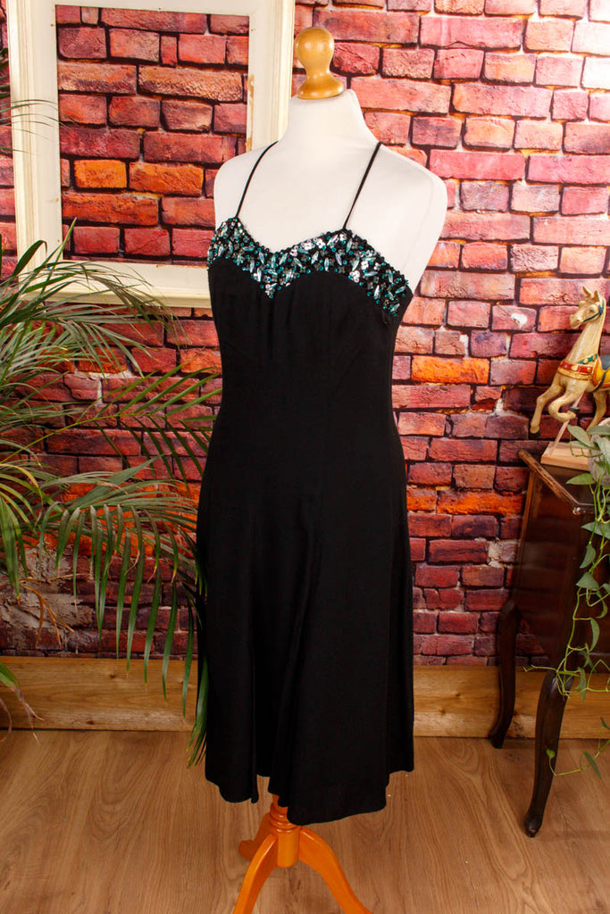 Vintage Abendkleid schwarz Pailletten 80er 90er Abendmode Disco Frau Gothic M 40-42 schwarz Special vintageberlin.de