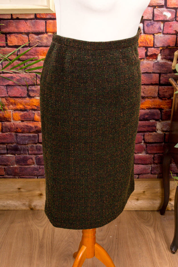 Vintage Wollrock grün Tweed 60er 70er Frau grün real-rockabilly Rockabilly S 36-38 Sekretärin Special vintageberlin.de