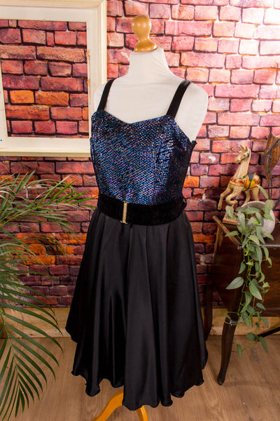 80er Partykleid schwarz blau Glitzer