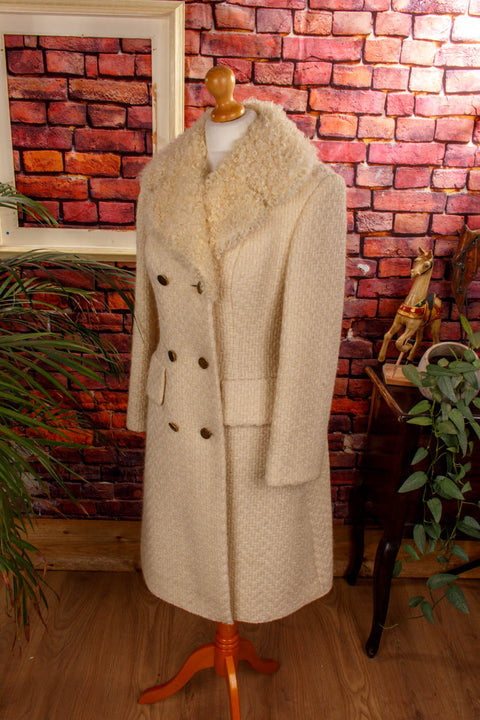 Vintage Wintermantel creme + Fell