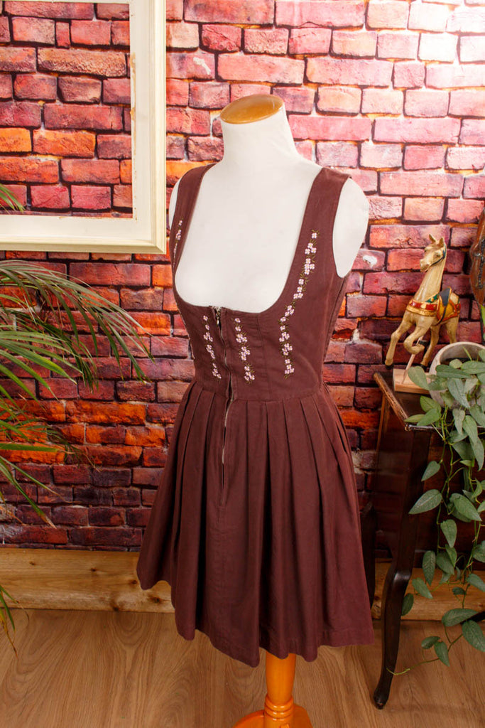 Vintage Mieder Dirndl braun bestickt 70er Boho braun Dirndl Frau Hippie Rockabilly Special XS 32-34 vintageberlin.de