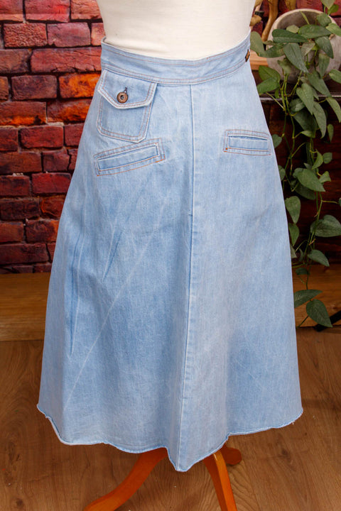 70s Denim Rock Stiefelrock 70er blau Frau real-rockabilly Rockabilly Special XS 32-34 vintageberlin.de