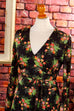 70s Maxikleid schwarz bunt Blumen