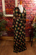 70s Maxikleid schwarz bunt Blumen