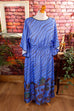 70s Kaftan Maxikleid blau Muster 70er blau Boho Disco Frau Hippie M 40-42 real-boho real-disco Schlager Special vintageberlin.de