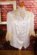 Vintage Bluse weiß-gold Spitze 80er 90er Boho Disco Frau gold Gothic Schlager Special weiß XL 48-50 vintageberlin.de