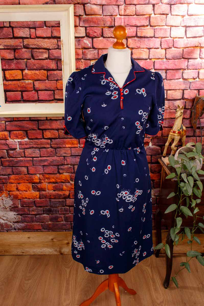 70s Kleid blau Blümchen