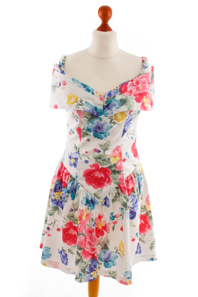 Partykleid weiß bunt Blumen