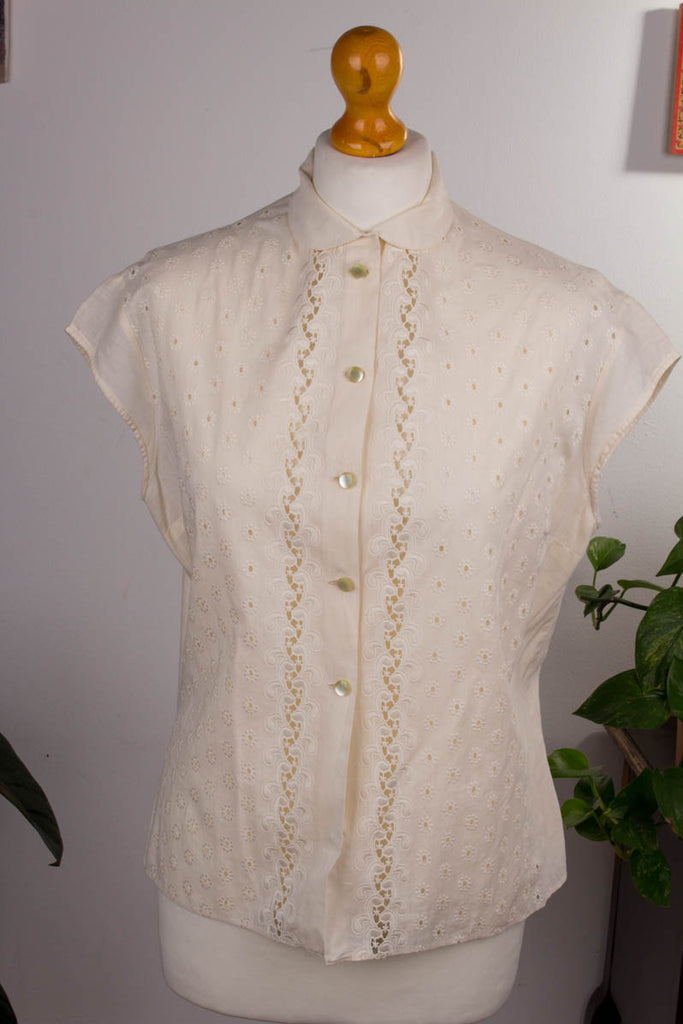 60s Bluse creme Spitze