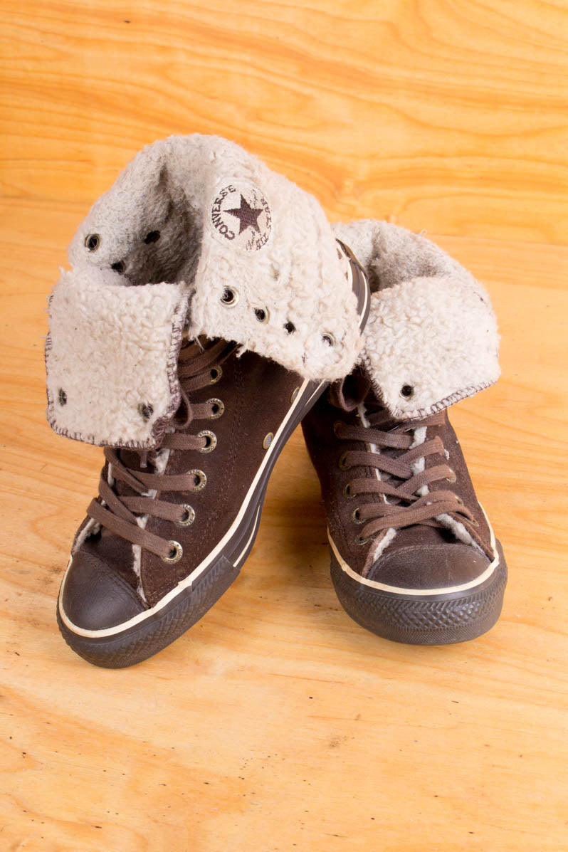 welvaart rand Wasserette Vintage Converse All Star Schuhe aus braunem Leder mit Teddy-Futter,